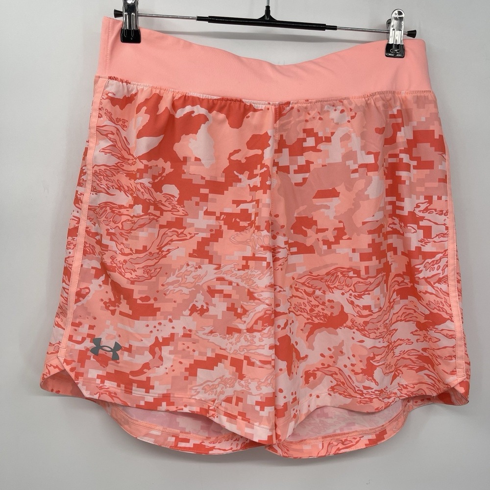Under Armour LG Speedpocket Running Shorts Womens Peach‎ Digital Camo Athletic